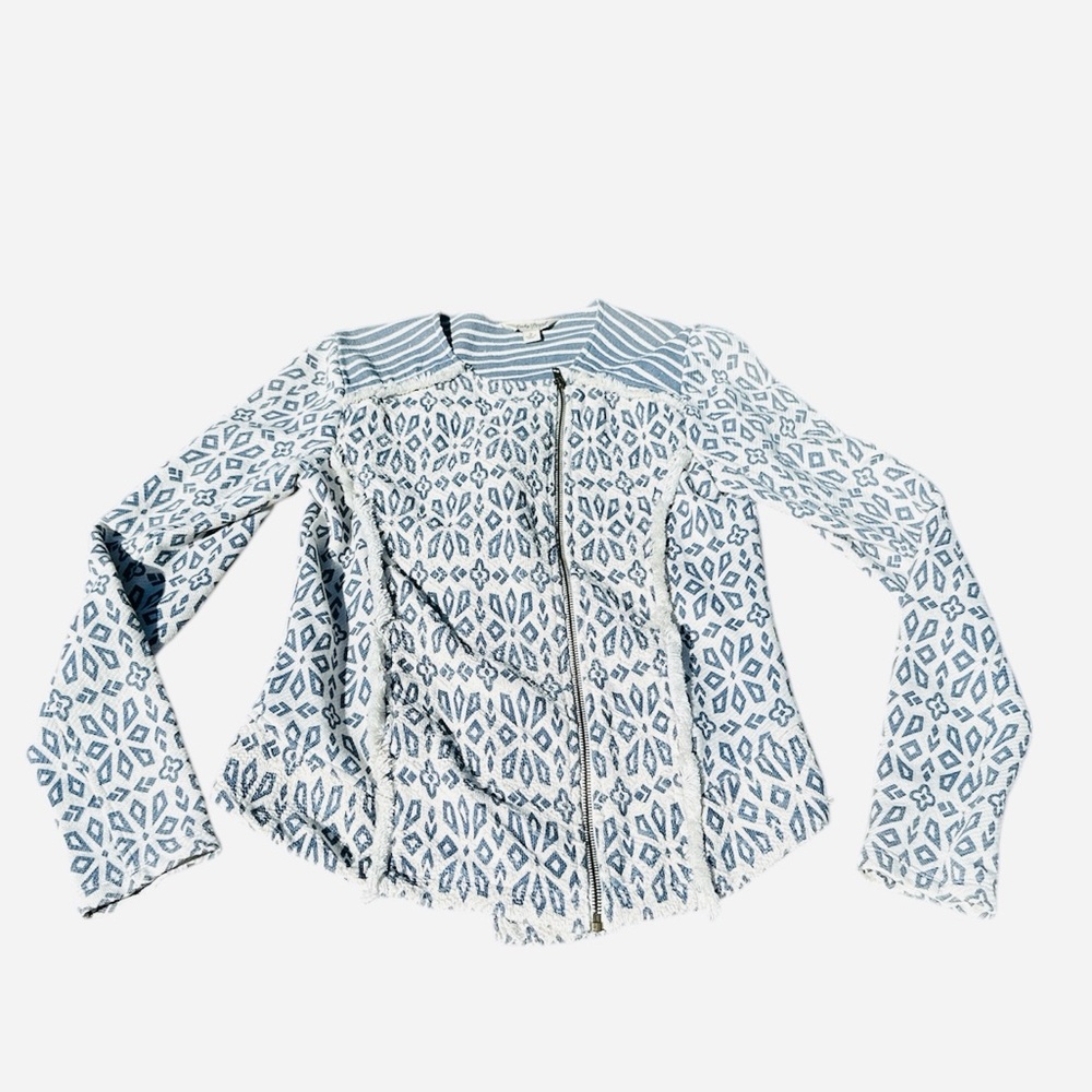 Lucky Brand Zip Jacket 100% Cotton size S small Geometric Art Deco Southwestern